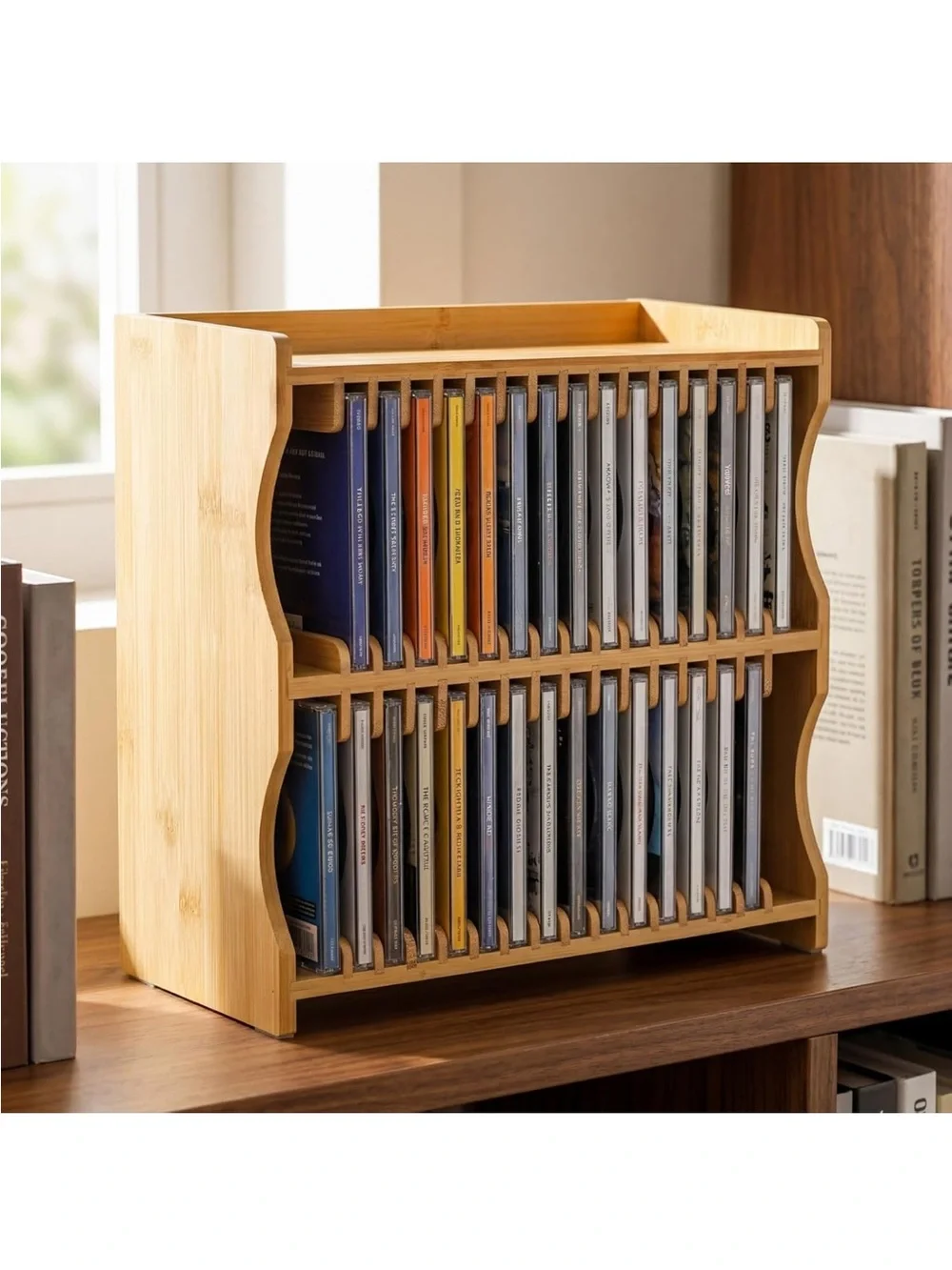 Bamboo CD/DVD Storage Organizer - Light Wood
